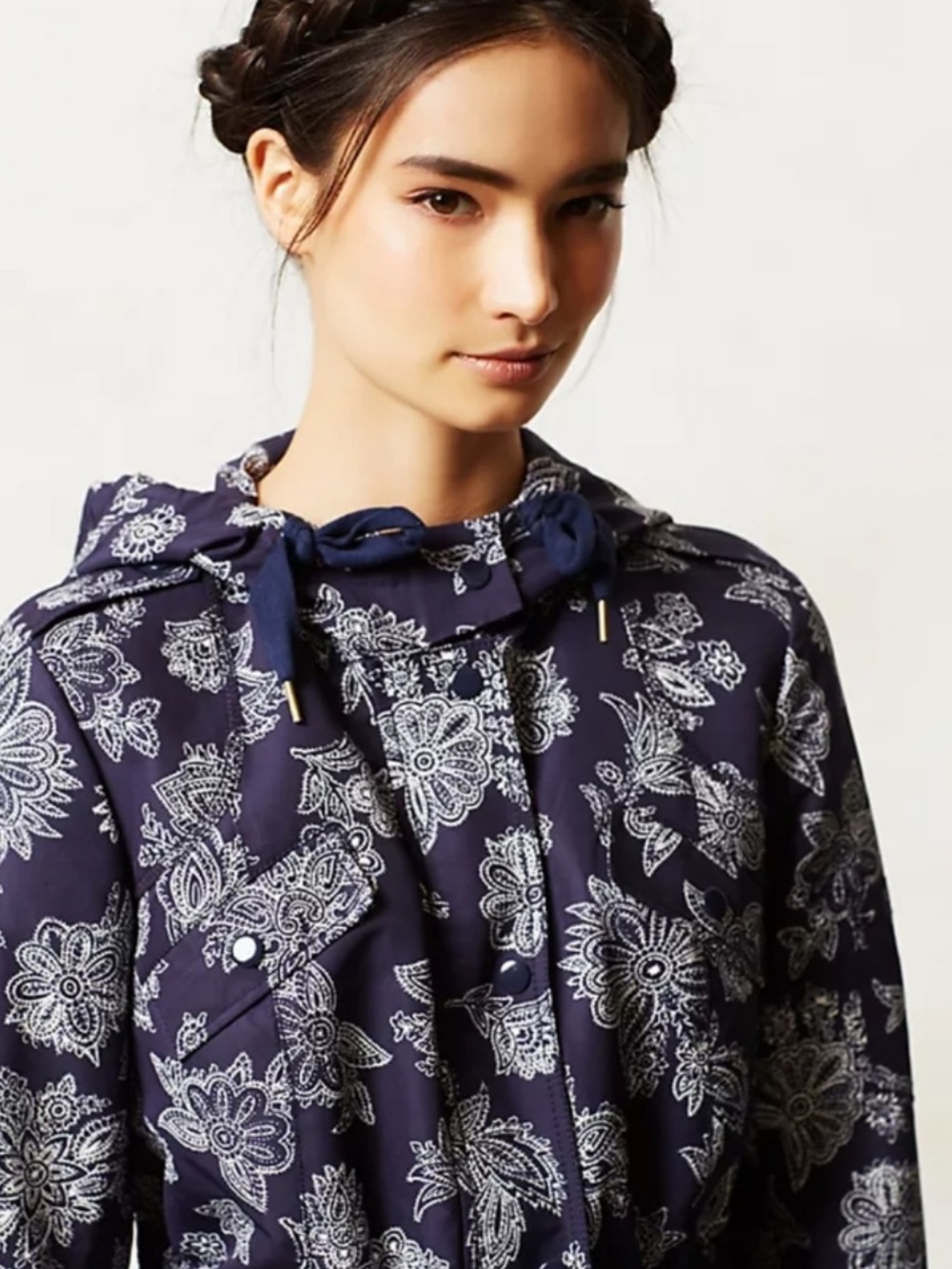 Anthropologie Hei Hei Sketchbook Anorak Navy Floral Paisley Rain Jacket